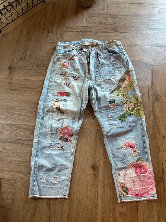 Magnolia Pearl Denim - Magnolia Pearl Light Blue Embroidered Patchwork Jeans